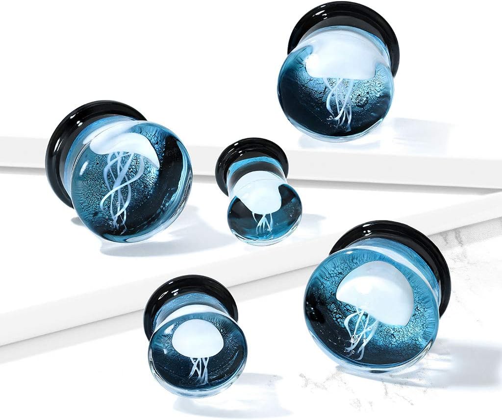 Group Photo of Blue Jellyfish in Glass Tunnel Earrings
