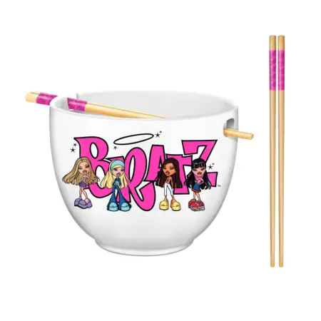 Bratz Characters and Logo Ceramic Ramen Bowl with Chopsticks