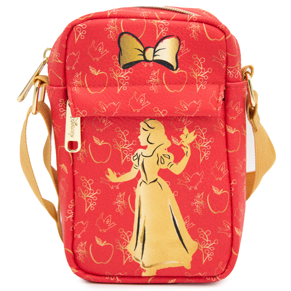 Snow White Bird Pose Silhouette and Apples Red/Gold Cross Body Bag
