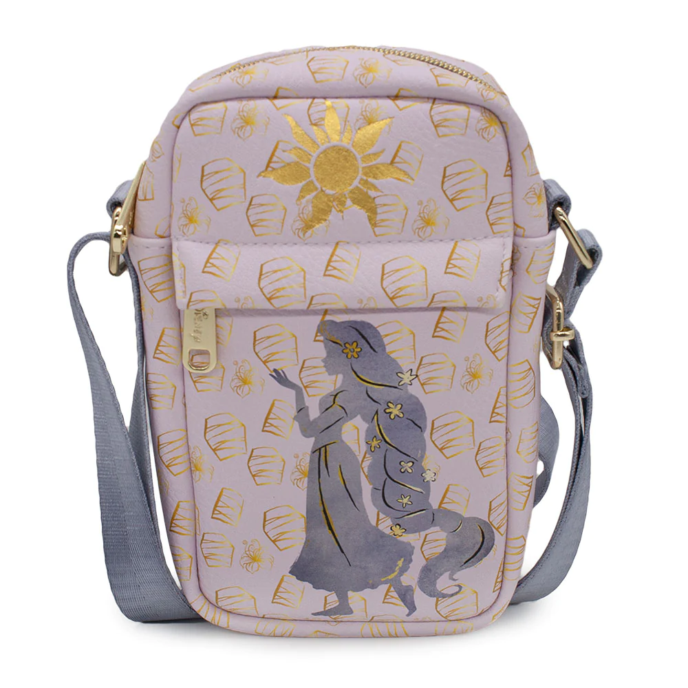 Tangled Rapunzel Pose Silhouette and Sun Pinks/Yellows Cross Body Bag