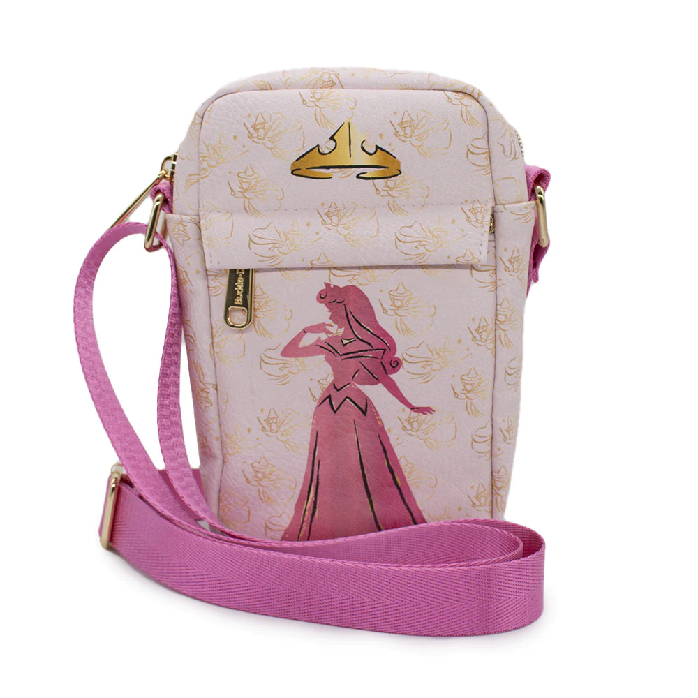 Princess Aurora Pose Silhouette and Fairy Godmothers Pink/Gold Cross Body Bag
