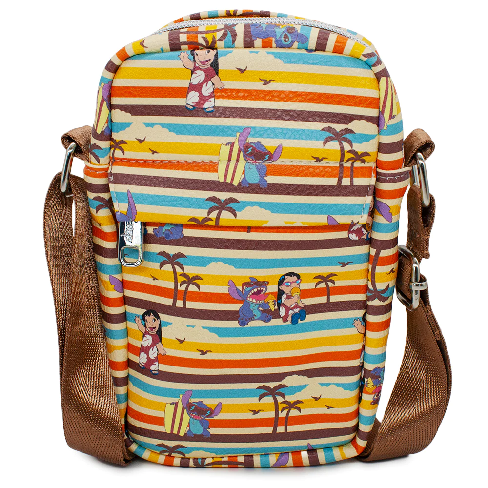 Lilo & Stitch Poses Stripe Tan/Multi Color Cross Body Bag