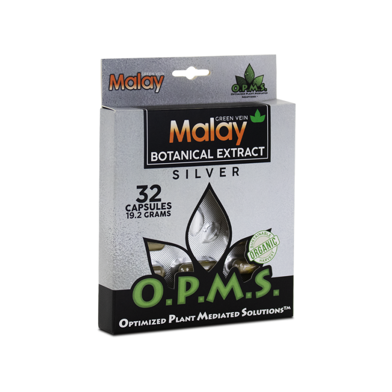 OPMS Silver Capsules 19.2g Blister 32 Caps (Green Vein Maeng Da)