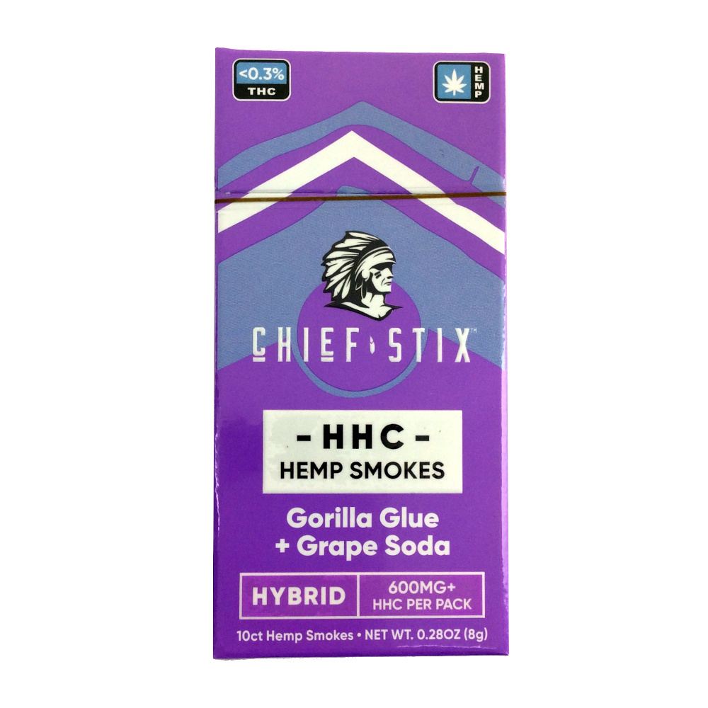 [850037807826] Chief Stix HHC 600MG 10ct Hemp Smokes (Hybrid Gorilla Glue + Grape S)