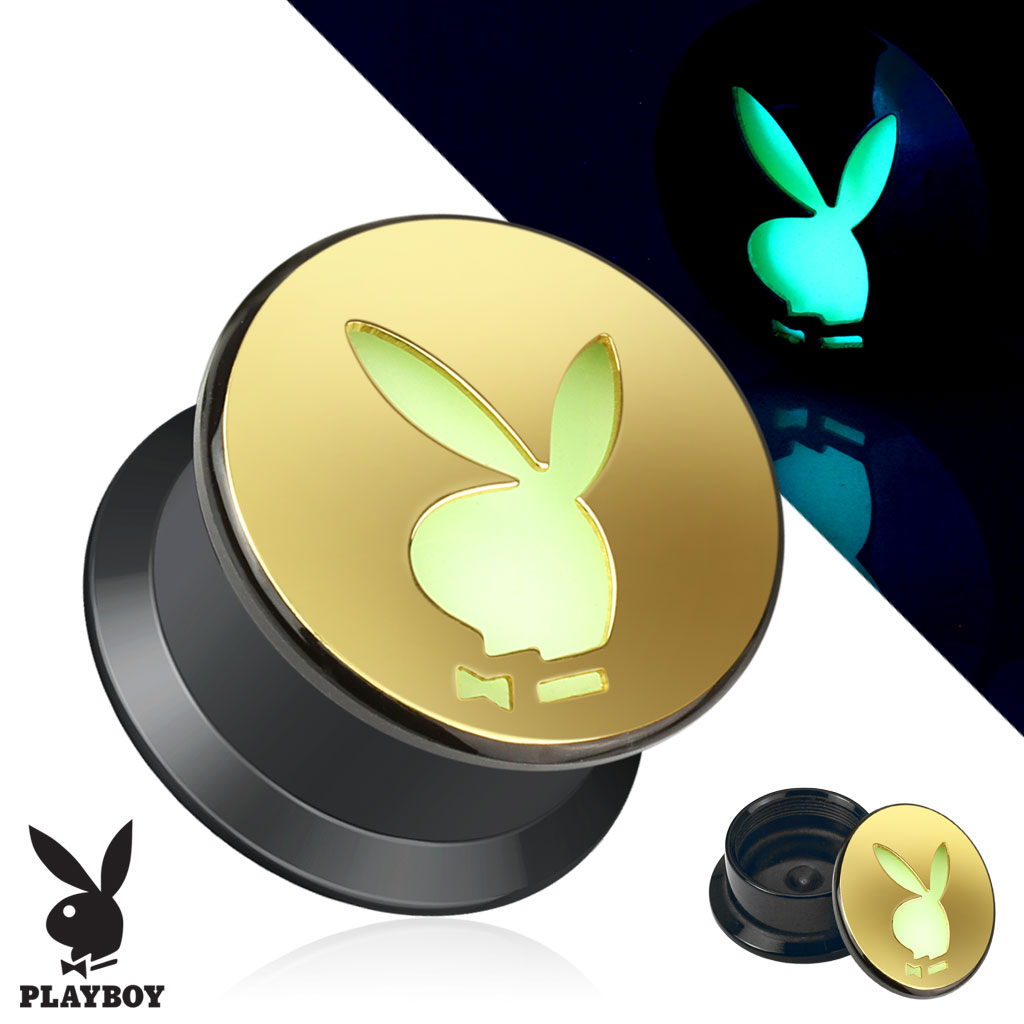 Playboy Bunny Cutout Gold Acrylic Glow in the Dark Screw Fit Plug (06mm - 2GA)