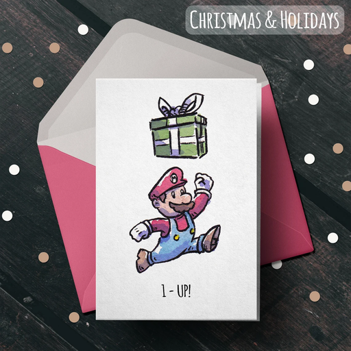 "1 Up!" - Super Mario Christmas or Birthday Card