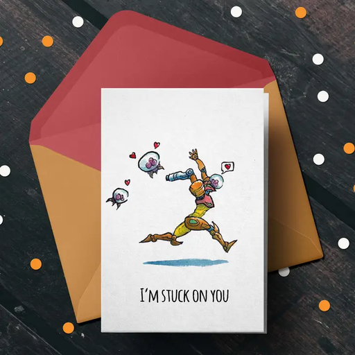 "Stuck on You" - Samus, Gamer, Anniversary, Valentines Card