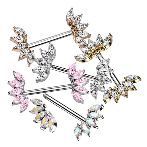 5 Marquise Crystals Fan Ends 316L Surgical Steel Nipple Barbell Ring