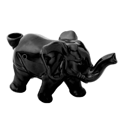 [19008] Black Lucky Elephant Ceramic Pipe 7"
