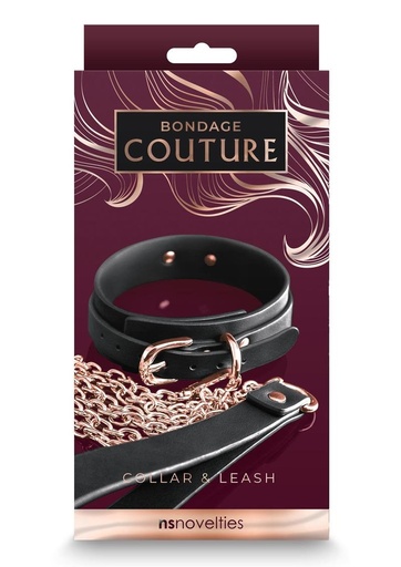 Bondage Couture PU Leather Collar and Leash Black