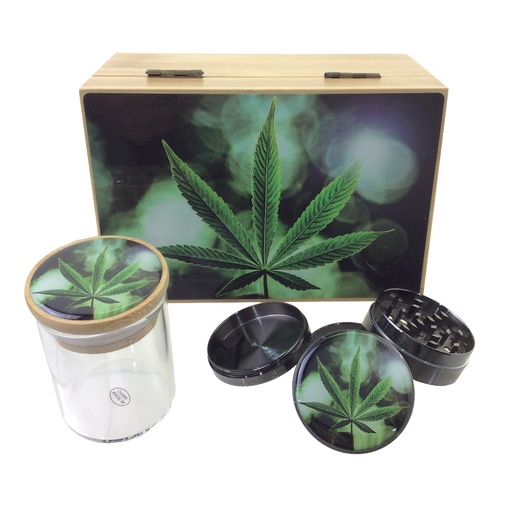 Bamboo Stash Box Medium - Marijuana Leaf