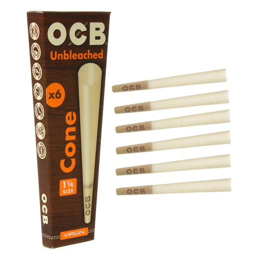 OCB Virgin Unbleached 1 1/4 Cones 6 Pack