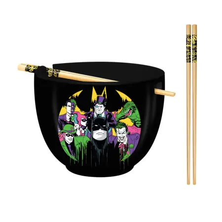 [BN1617KD] Batman Group Neon Logo Ceramic Ramen Bowl w Chopsticks