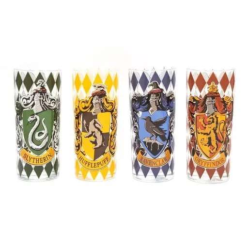[812494029326] Harry Potter House Crests 4pc 10oz Glass Tumbler Set