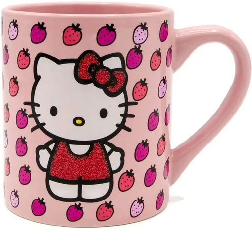 [KTY31632G] Hello Kitty Strawberries Glitter 14oz Ceramic Mug