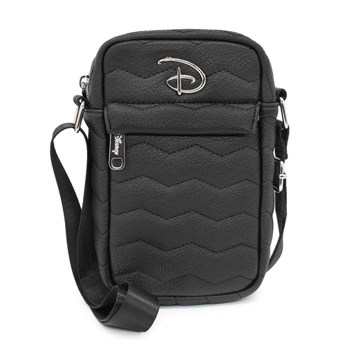 [190882892869] Disney Signature D Silver Logo with Chevron Stitch Black Cross Body Bag