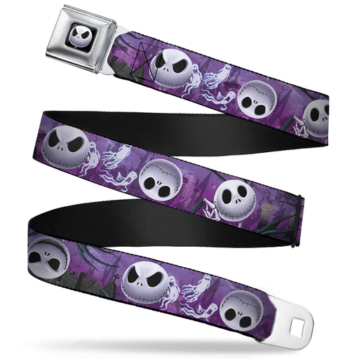 [0700146171021] Nightmare Before Christmas Jack Expressions/Ghosts in Cemetery Purples/Grays/White Webbing - Seatbelt Belt