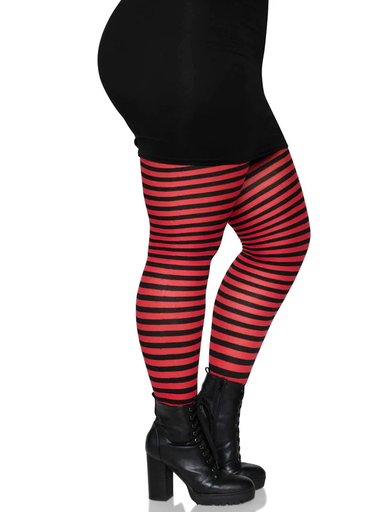 Leg Avenue Nylon Striped Tights - Red and Black 3X/4X