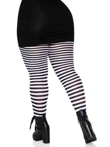 Leg Avenue Nylon Striped Tights - Black and White 3X/4X