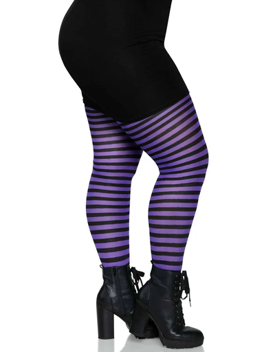 Leg Avenue Nylon Striped Tights - Black and Purple 3X/4X