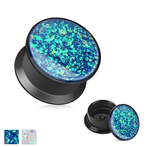 Opal Glitter Front Black Acrylic Screw Fit Plugs 00