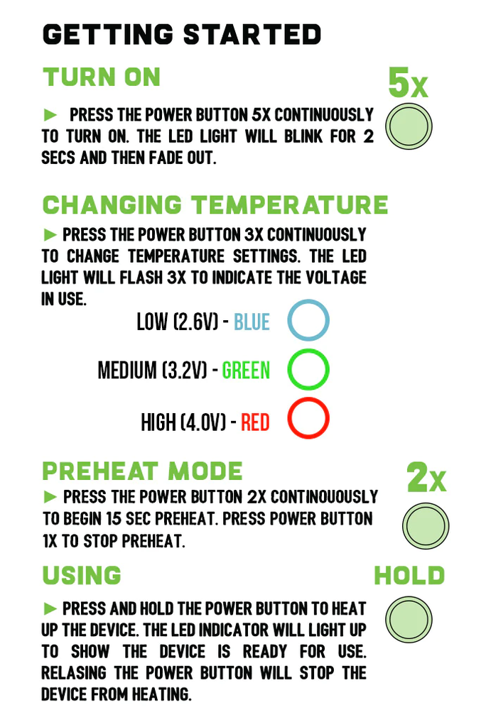 Exxus Slim VV 2.0 Cartridge Battery Instructions