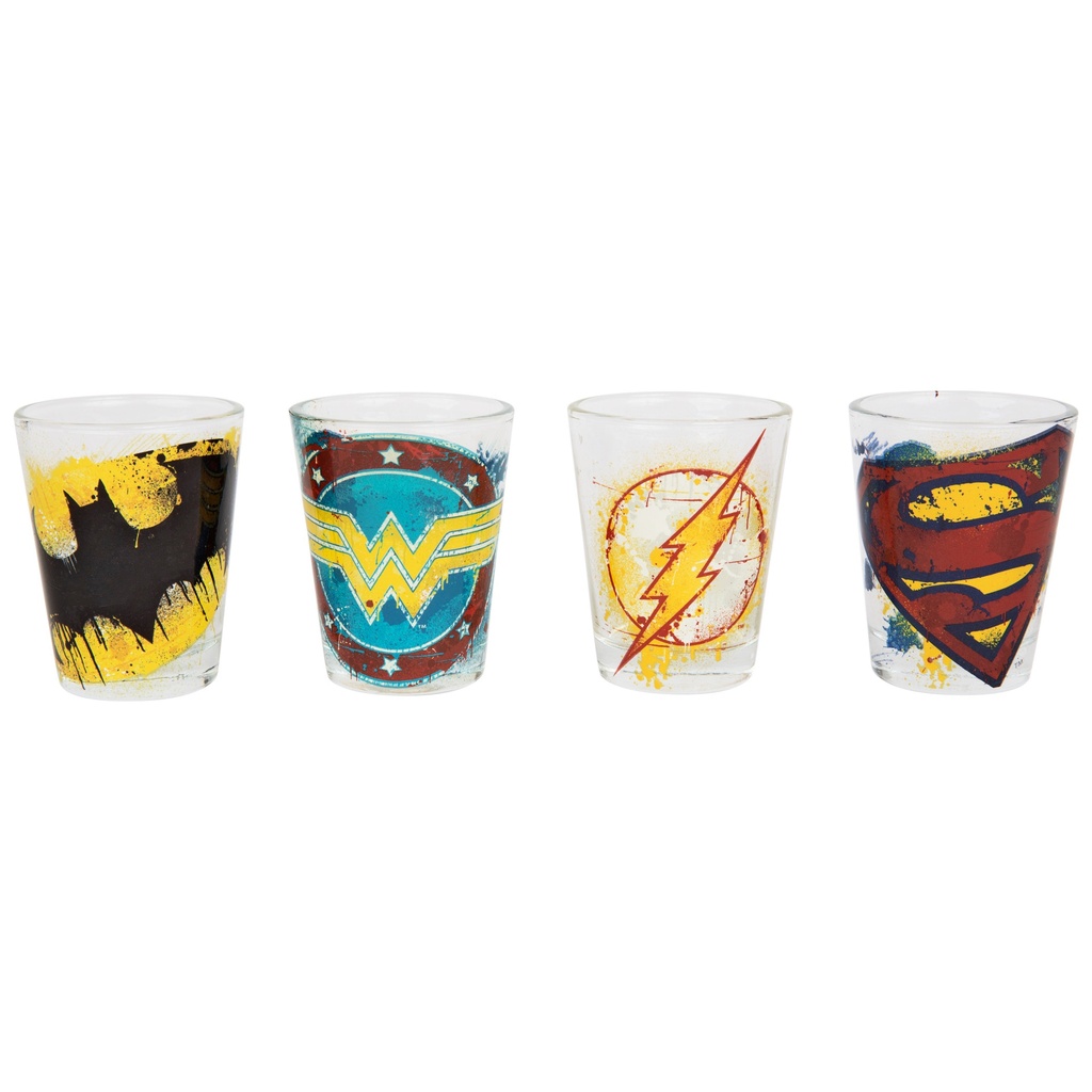 DC Comics Justice League Logo 4pc Glass Shots Glassware Set