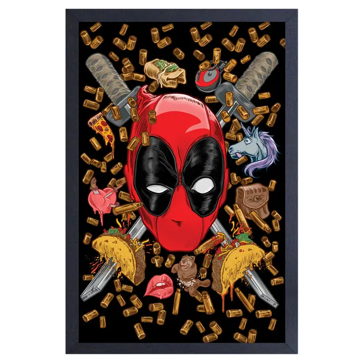 Deadpool - Bullets & Chimichangas Framed Print