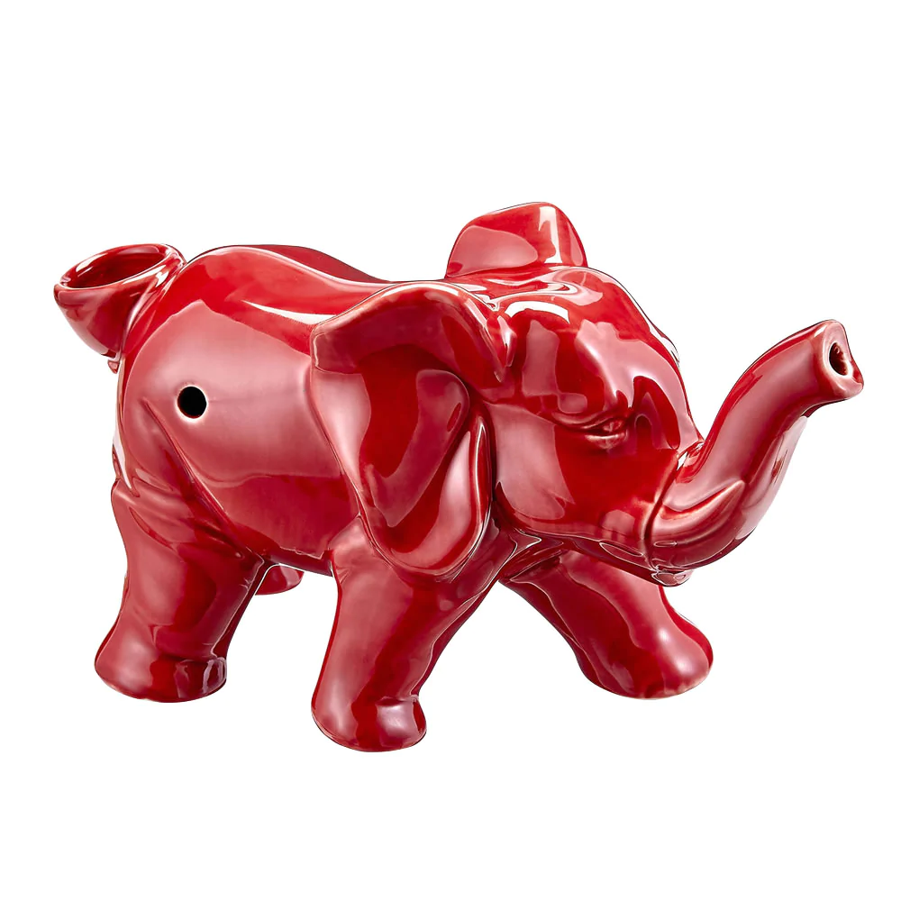 Red Lucky Elephant Ceramic Pipe 7"