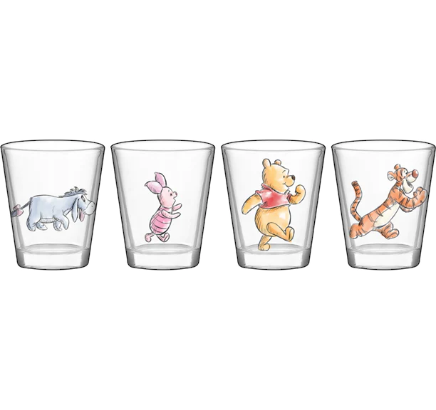 Winnie the Pooh Walking Group 4pc Glass Shots Glassware Set