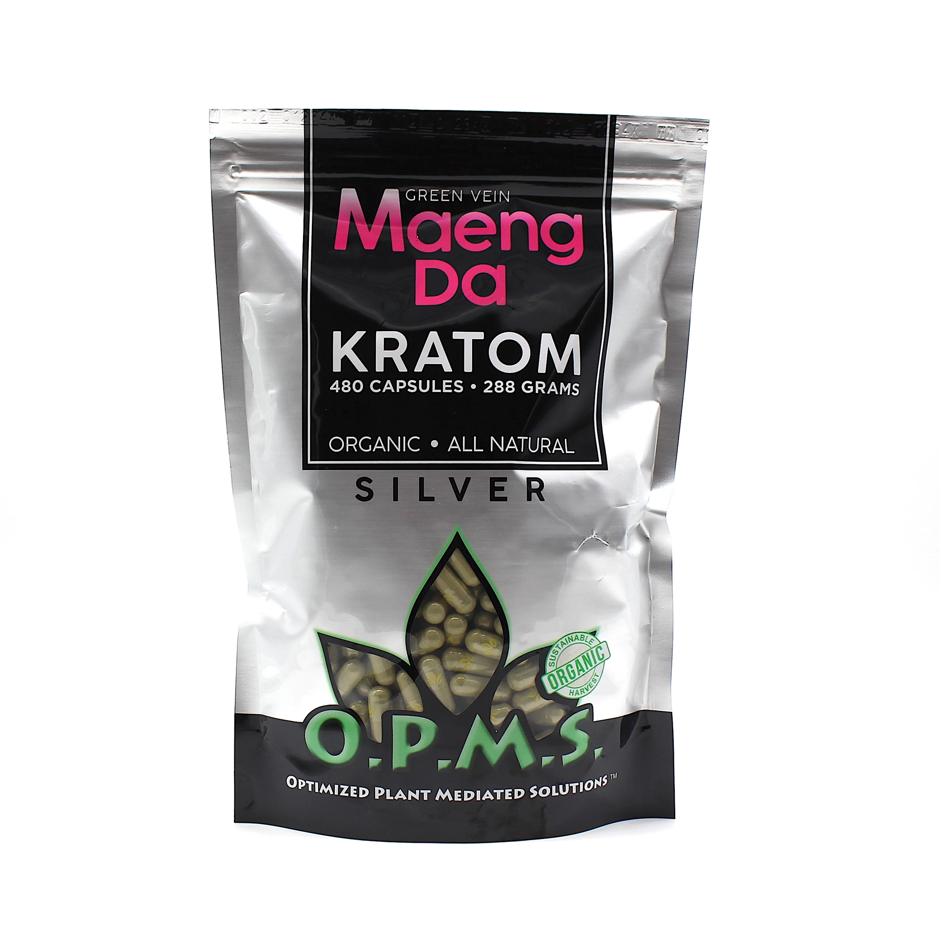 [OPMS-S-288G-GVMD] OPMS Silver Capsules 288g 480ct (Green Vein Maeng Da)