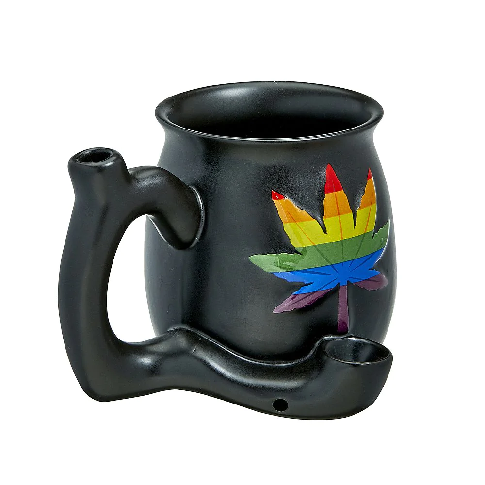 Ceramic Mug Pipe Black - Rainbow Leaf