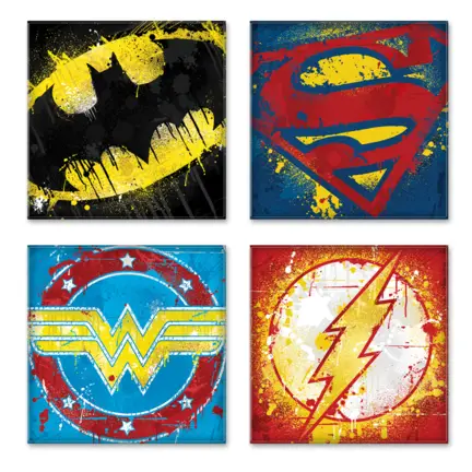 DC Comics Splatter Paint Logos 4pc Glass Coaster Set