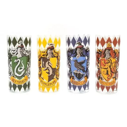 Harry Potter House Crests 4pc 10oz Glass Tumbler Set