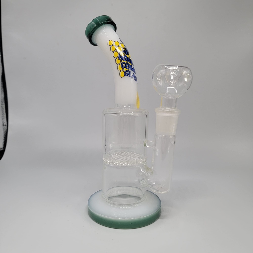 Honey Comb Glass Bent Neck Homeycomb Perc 9 inch - White & Green