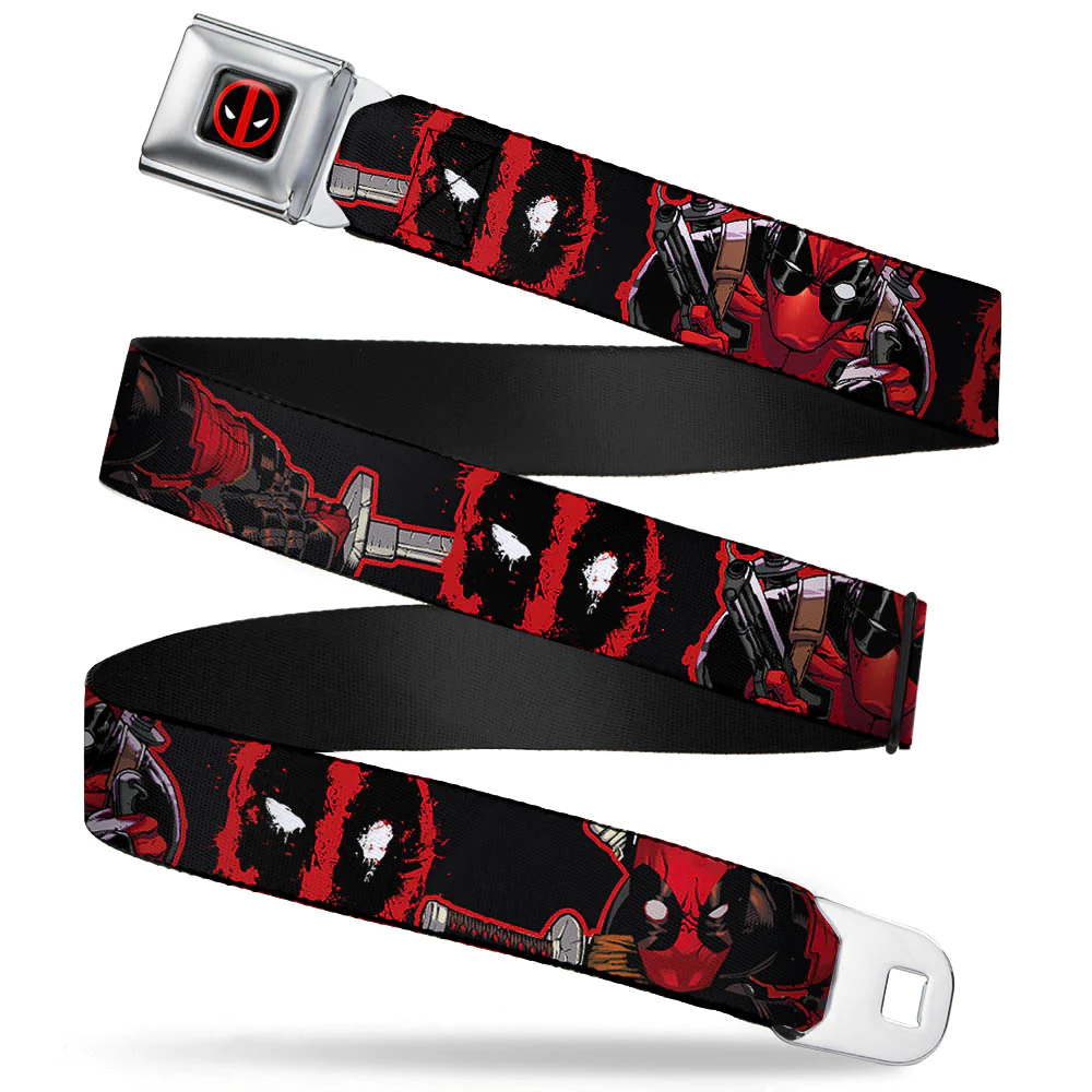 Deadpool Logo Full Color Black/Red/White - Seatbelt Belt