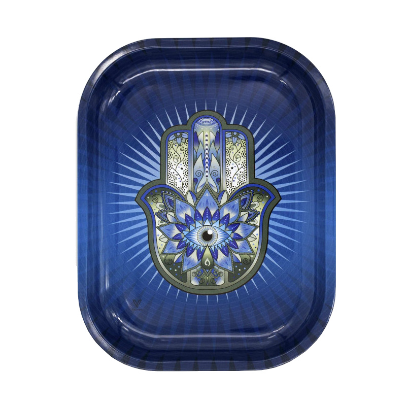 Hamsa Hand Blue Small Metal Tray 7x5.5in