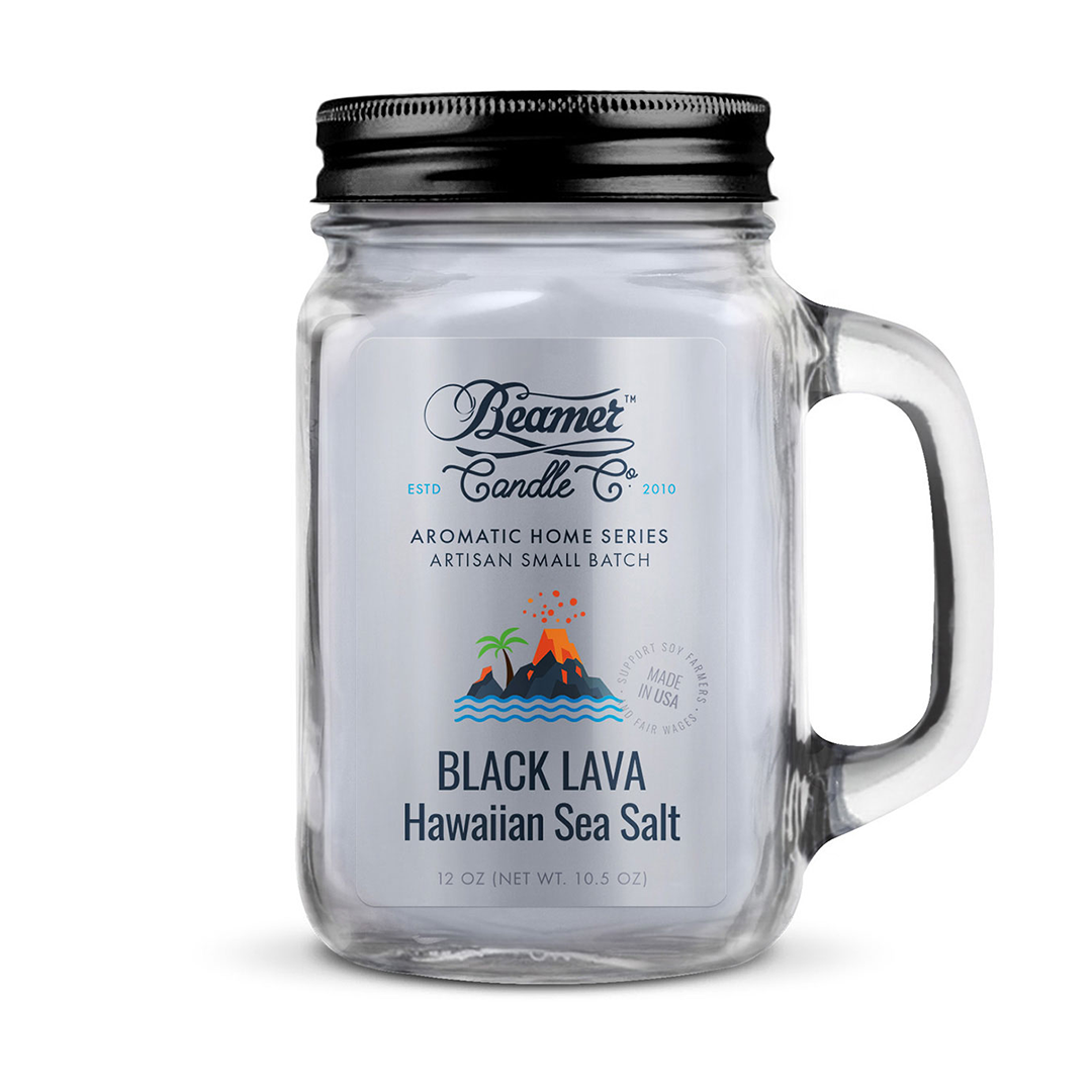 Beamer Candle Smoke Killer 12oz Mason Jar (Black Lava Hawaiian Sea Salt)