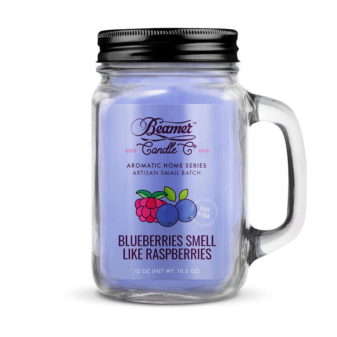 Beamer Candle Smoke Killer 12oz Mason Jar (Blueberries Smell Like Raspberries)