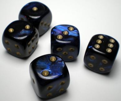 Chessex: 12CT Scarab Royal Blue & Gold 16mm D6 Dice Block