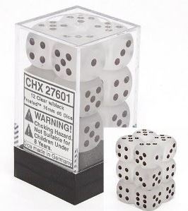 Chessex: Frosted Clear/Black 16mm D6 Dice