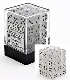 Chessex: Frosted Clear/Black 12mm D6 Dice Block