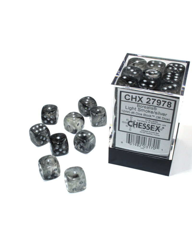 Chessex Borealis 12mm d6 Light Smoke/silver Luminary Dice Block