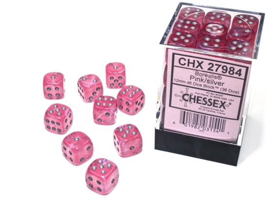 Chessex Borealis 12mm d6 Pink/silver Luminary Dice Block