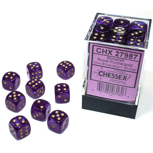 Chessex Borealis 12mm d6 Royal Purple/gold Luminary Dice